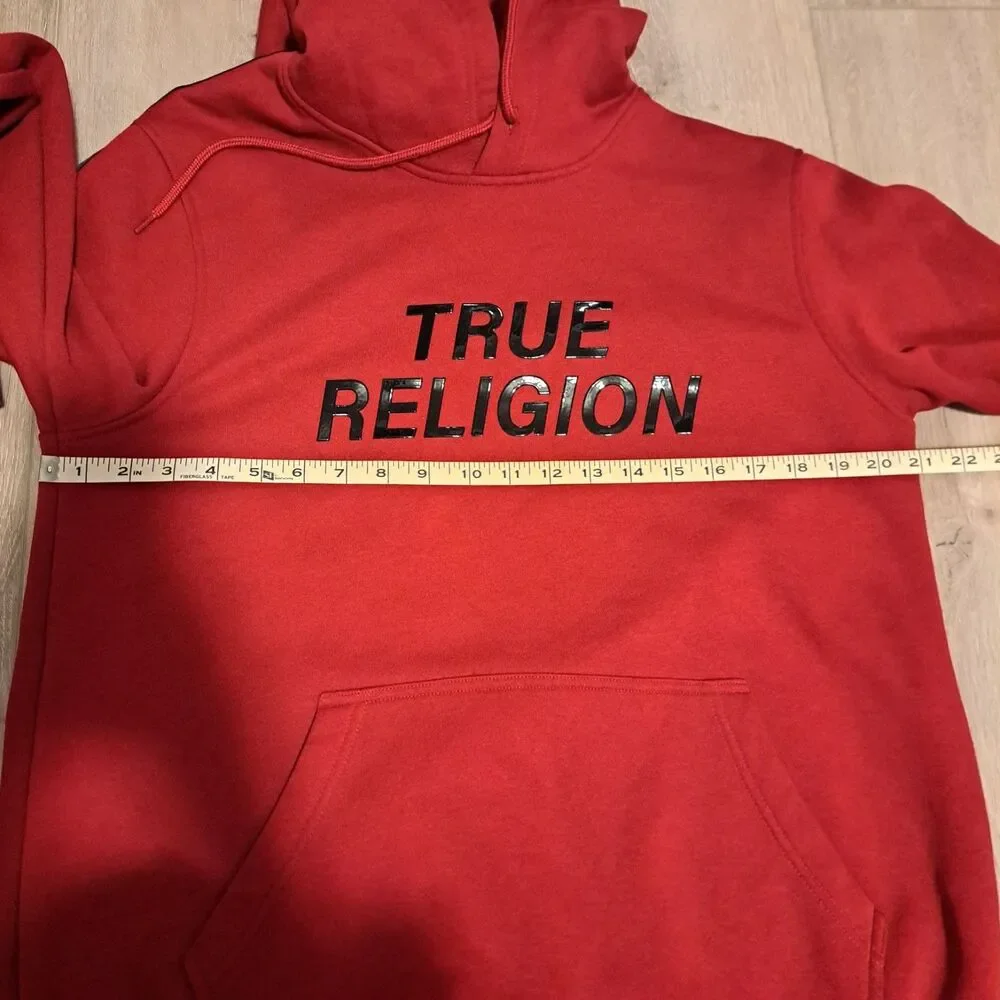 True Religion Men's Red Fleece Pullover Hoodie Size Medium‎